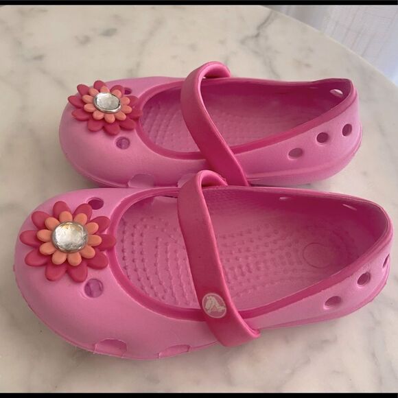 Crocs Kids Girls Keeley Springtime Embellished Mary Jane Flats Shoes Pink 6/ C6 - Picture 6 of 13